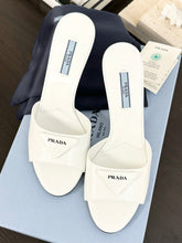 Load image into Gallery viewer, PRADA Brushed Leather Logo Mule Sandals in White - EU38.5