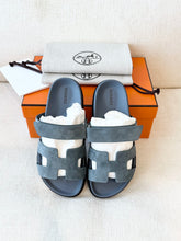 Load image into Gallery viewer, HERMES 2024 Suede Chypre Techno Sandals / Bleu Tonnerre / EU38