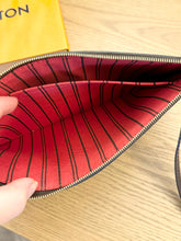 Load image into Gallery viewer, LOUIS VUITTON Neverfull Damier Ebene Pochette Wristlet Pouch in Cherry