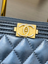 Load image into Gallery viewer, CHANEL 2020 Metallic Lambskin Quilted Boy Zip Around Wallet in Blue