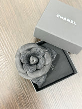 Load image into Gallery viewer, CHANEL Tweed Fabric Camellia Pin Brooch in Black