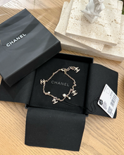 Load image into Gallery viewer, CHANEL CC Chain Anklet Bracelet Metal with Faux Pearl in Gold & Pearly White