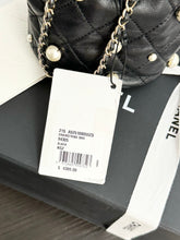 Load image into Gallery viewer, CHANEL 2021 Quilted Pearl Mini About Pearls Drawstring Bucket Bag in Black