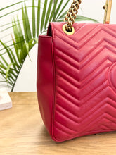 Load image into Gallery viewer, GUCCI GG Marmont Large Shoulder Bag in Hibiscus Red