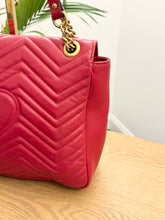 Load image into Gallery viewer, GUCCI GG Marmont Large Shoulder Bag in Hibiscus Red