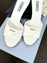 Load image into Gallery viewer, PRADA Brushed Leather Logo Mule Sandals in White - EU38.5