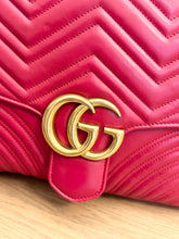 Load image into Gallery viewer, GUCCI GG Marmont Large Shoulder Bag in Hibiscus Red