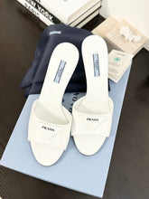 Load image into Gallery viewer, PRADA Brushed Leather Logo Mule Sandals in White - EU38.5