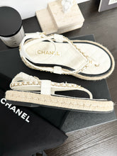 Load image into Gallery viewer, ▪️SOLD▪️CHANEL Lambskin Chain CC Thong Espadrille Sandals in White (EU36)