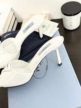 Load image into Gallery viewer, PRADA Brushed Leather Logo Mule Sandals in White - EU38.5