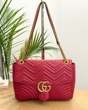 Load image into Gallery viewer, GUCCI GG Marmont Large Shoulder Bag in Hibiscus Red