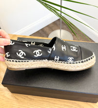 Load image into Gallery viewer, CHANEL 2023 Printed Crazy CC Logo Lambskin Espadrilles in Black/White - EU38