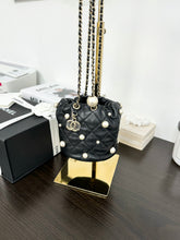 Load image into Gallery viewer, CHANEL 2021 Quilted Pearl Mini About Pearls Drawstring Bucket Bag in Black
