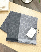 Load image into Gallery viewer, GUCCI Unisex Wool GG Monogram Jacquard Knit Scarf in Grey
