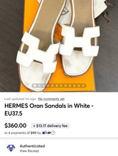 Load image into Gallery viewer, ▪️SOLD▪️HERMES Oran Sandals in White - EU37.5