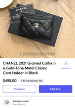 Load image into Gallery viewer, CHANEL 2021 Grained Calfskin & Gold-Tone Metal Classic Card Holder in Black