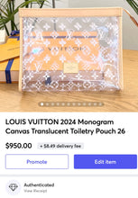 Load image into Gallery viewer, LOUIS VUITTON 2024 Monogram Canvas Translucent Toiletry Pouch 26