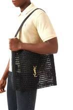 Load image into Gallery viewer, SAINT LAURENT 2024 Oxalis Leather-trimmed Raffia Shoulder Bag in Black