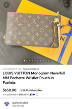 Load image into Gallery viewer, LOUIS VUITTON Monogram Neverfull MM Pochette Wristlet Pouch In Fuchsia
