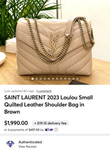 Load image into Gallery viewer, SAINT LAURENT 2023 Loulou Small Quilted Leather Shoulder Bag in Brown