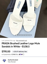 Load image into Gallery viewer, PRADA Brushed Leather Logo Mule Sandals in White - EU38.5