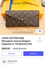 Load image into Gallery viewer, LOUIS VUITTON 2024 Monogram Canvas Kirigami Organizer in
Pondichery Pink