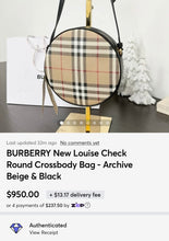 Load image into Gallery viewer, BURBERRY New Louise Check Round Crossbody Bag - Archive Beige & Black