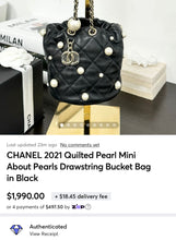 Load image into Gallery viewer, CHANEL 2021 Quilted Pearl Mini About Pearls Drawstring Bucket Bag in Black