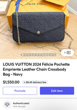 Load image into Gallery viewer, LOUIS VUITTON 2024 Félicie Pochette Empriente Leather Chain Crossbody Bag - Navy