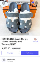 Load image into Gallery viewer, HERMES 2024 Suede Chypre Techno Sandals / Bleu Tonnerre / EU38