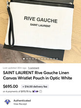 Load image into Gallery viewer, SAINT LAURENT Rive Gauche Linen Canvas Wristlet Pouch in Optic White