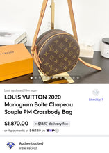 Load image into Gallery viewer, LOUIS VUITTON 2020 Monogram Boite Chapeau Souple PM Crossbody Bag
