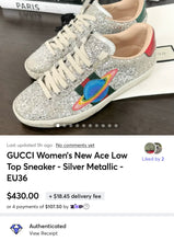 Load image into Gallery viewer, GUCCI Women’s New Ace Low Top Sneaker - Silver Metallic - EU36