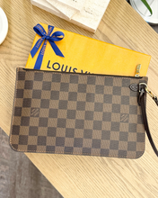 Load image into Gallery viewer, LOUIS VUITTON Neverfull Damier Ebene Pochette Wristlet Pouch in Cherry