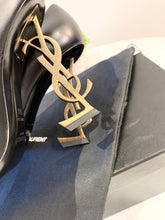 Load image into Gallery viewer, SAINT LAURENT Opyum Leather Pumps In Black/Gold Size EU 37.5