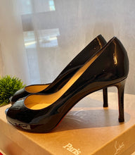 Load image into Gallery viewer, CHRISTIAN LOUBOUTIN Patent Calf No Matter 85 Peep Toe Pumps In Black EU39