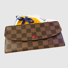 Load image into Gallery viewer, LOUIS VUITTON 2021 Damier Ebene Emilie Wallet In Rouge