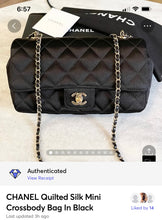 Load image into Gallery viewer, CHANEL Quilted Silk Mini Crossbody Bag In Black