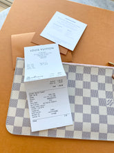 Load image into Gallery viewer, Louis Vuitton 2021 Neverfull GM Damier Azur Pochette Wristlet Pouch In Rose Ballerine