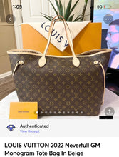 Load image into Gallery viewer, LOUIS VUITTON 2022 Neverfull GM Monogram Tote Bag In Beige