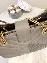 Load image into Gallery viewer, SAINT LAURENT Quilted Grained Leather Monogram Chain Bo Cassandre Tote Bag In Grey