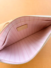 Load image into Gallery viewer, Louis Vuitton 2021 Neverfull GM Damier Azur Pochette Wristlet Pouch In Rose Ballerine