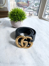 Load image into Gallery viewer, Gucci Wide leather belt with Double G buckle - Black - 75