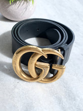Load image into Gallery viewer, Gucci Wide leather belt with Double G buckle - Black - 75