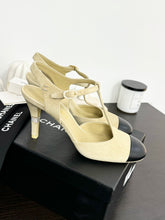 Load image into Gallery viewer, CHANEL 2022 Suede Cap Toe Crystal Slingback Pumps in Light Beige/Black - EU38
