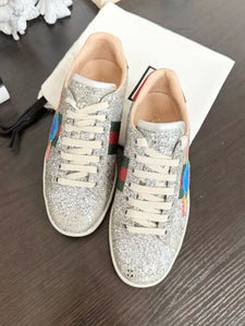 GUCCI Women’s New Ace Low Top Sneaker - Silver Metallic - EU36