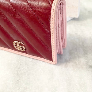 GUCCI GG Marmont Bi-Fold Compact Leather Wallet in Red