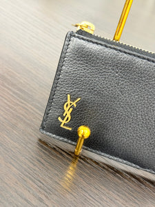 SAINT LAURENT Tiny Monogram Ziptop Card Case in Smooth Leather