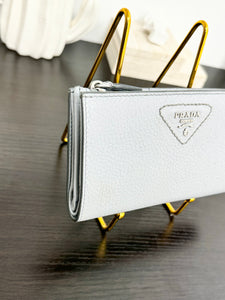 PRADA Large Leather Wallet in Pale Blue