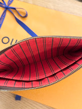 Load image into Gallery viewer, LOUIS VUITTON Neverfull MM Damier Ebene Pochette Wristlet Pouch in Cherry
